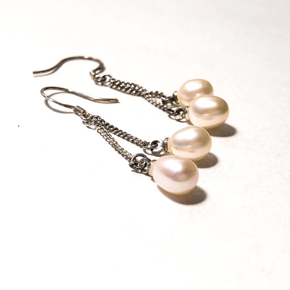 Blush Pearl and Sterling Silver Drop Earrings